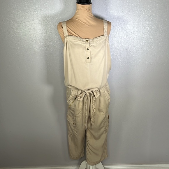 Cache Pants - Vintage Y2K Cache sleeveless tan casual waist tie utility jumpsuit sz M